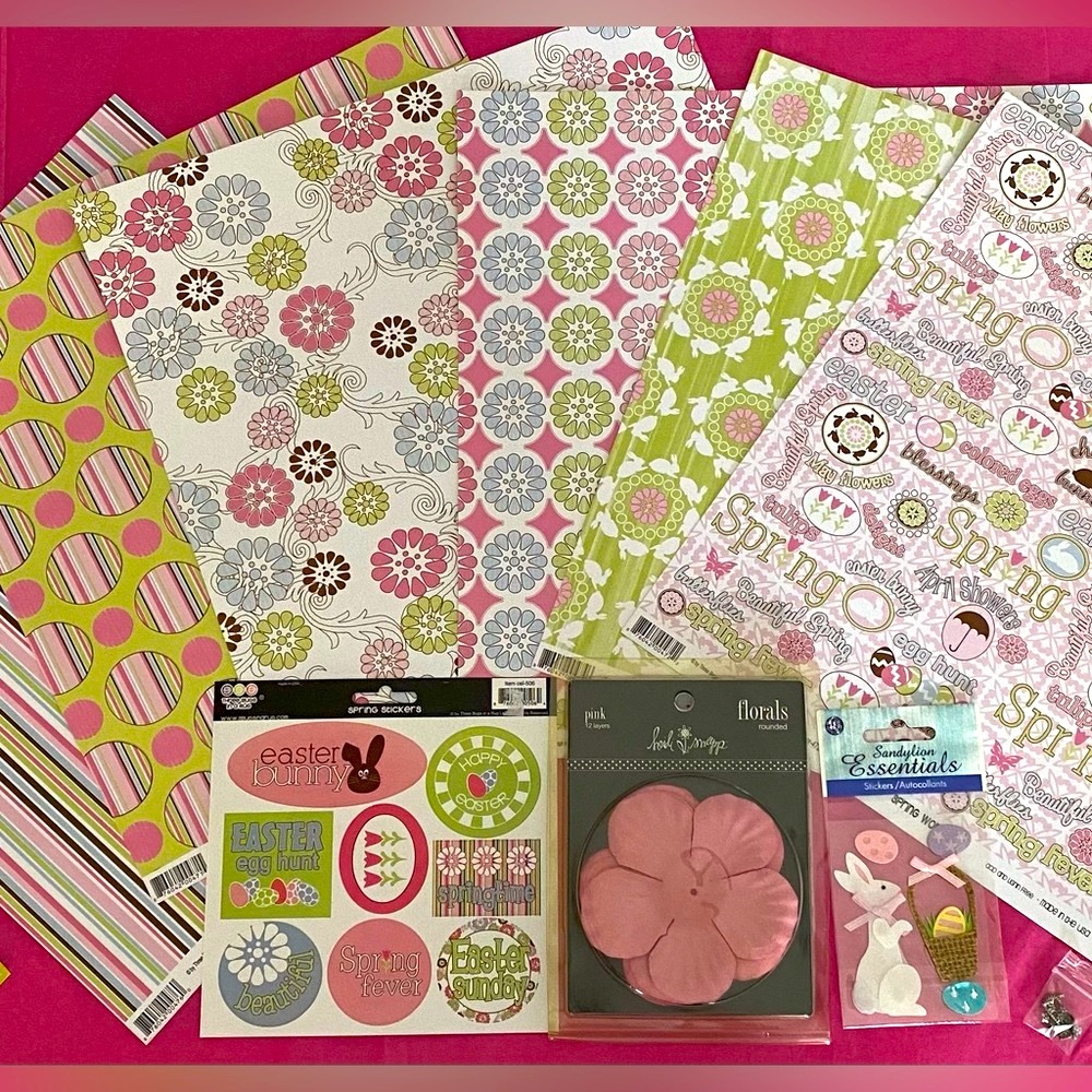 🐰 THREE BUGS IN A RUG EASTER/SPRING STICKERS & SCRAPBOOK PAPER BUNDLE. RETIRED